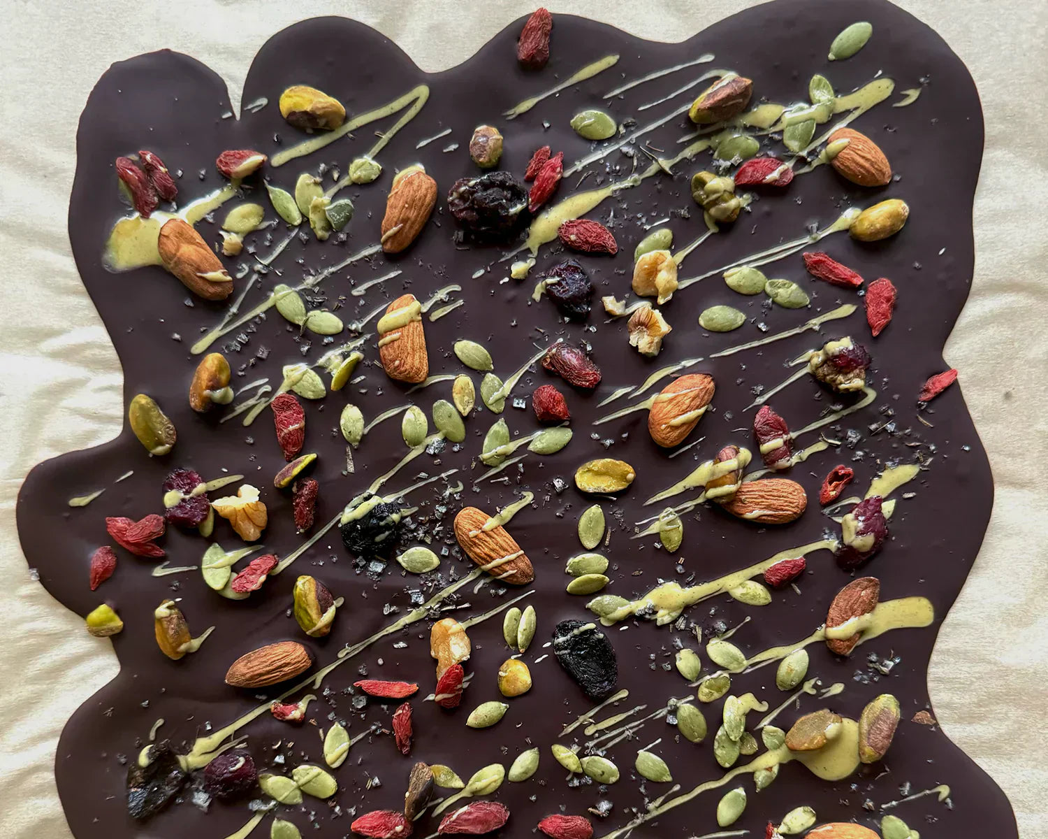 salted dark chocolate trail mix bark crunchy salty sweet pistachio