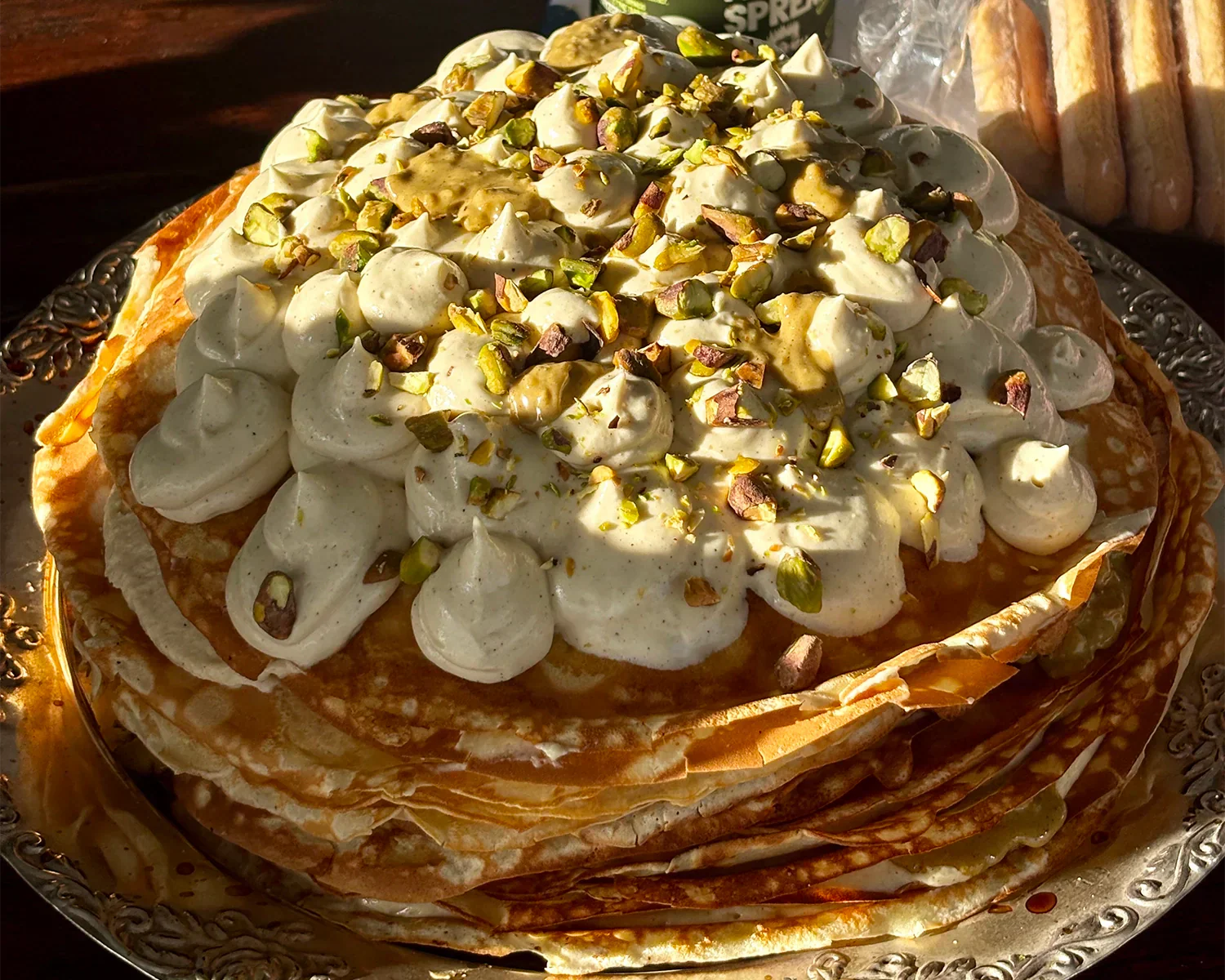 pistachio tiramisu crepe cake