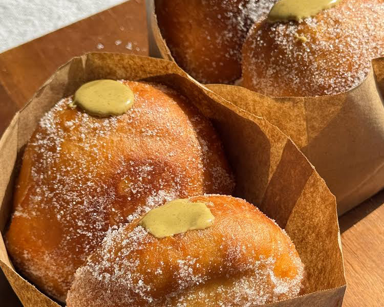 bavarian pistachio filled sugar coated donuts