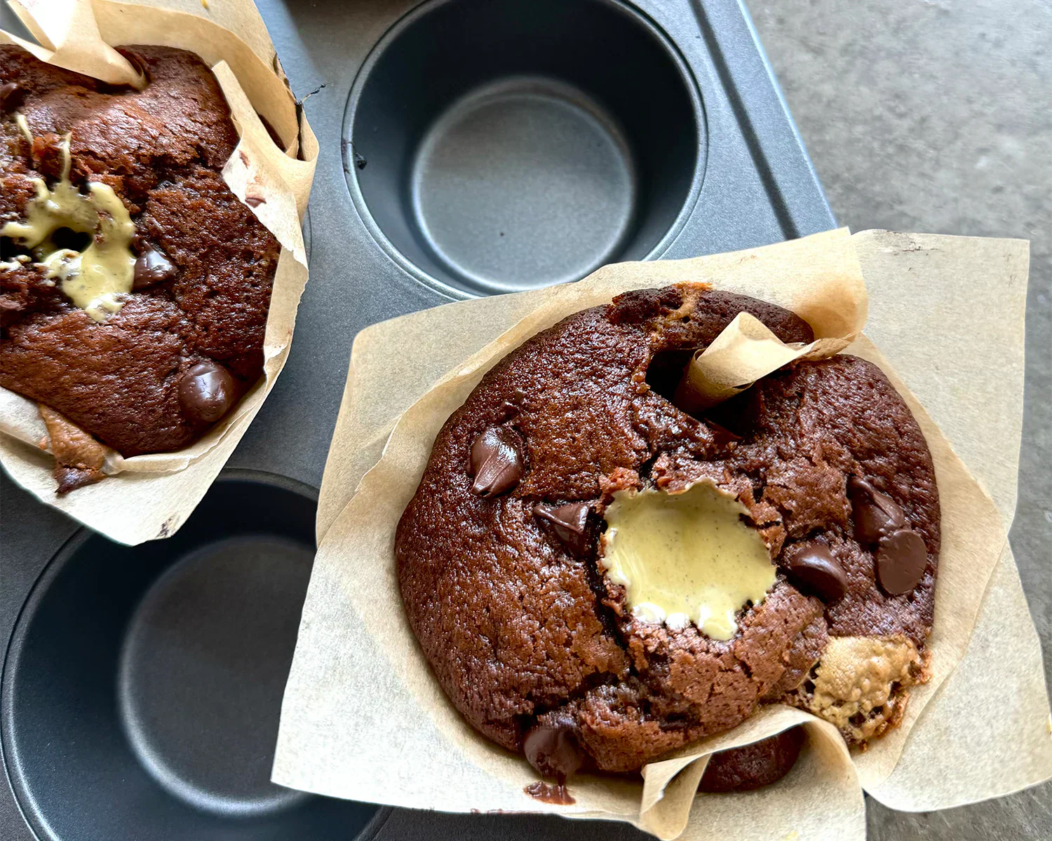 pistachio stuffed chocolate muffins