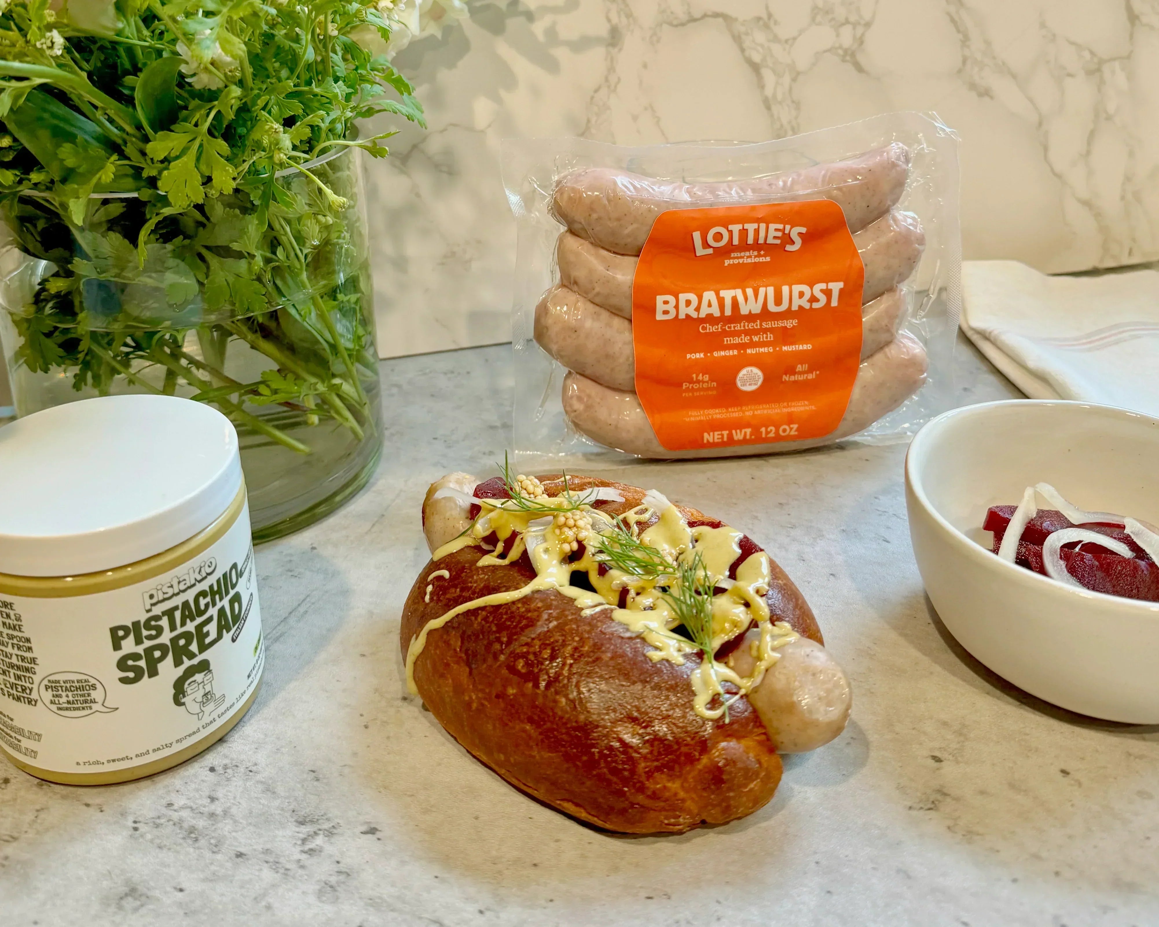 pistachio, beets, relish, bratwurst, grilling, recipe, sausage