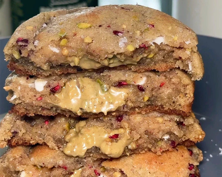 Stuffed Raspberry Pistachio Cookies, Brown Butter, White Chocolate, Gooey Cookies, Spring Baking, Chewy