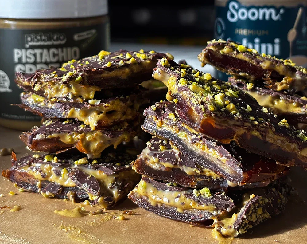 Pistachio Tahini Date Bark, Dubai Chocolate Inspired, Healthy Sweet Treat, Crunchy Pistachio, No-Bake, Viral