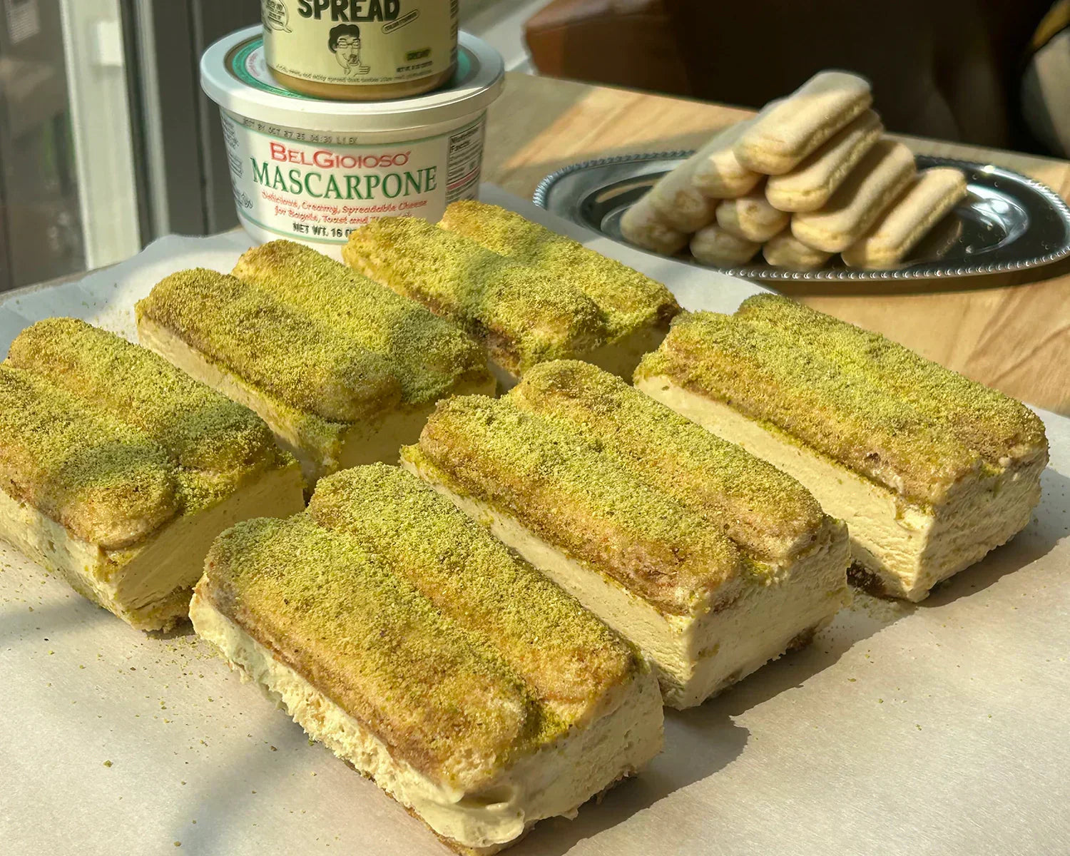 PISTACHIO TIRAMISU ICE CREAM BARS