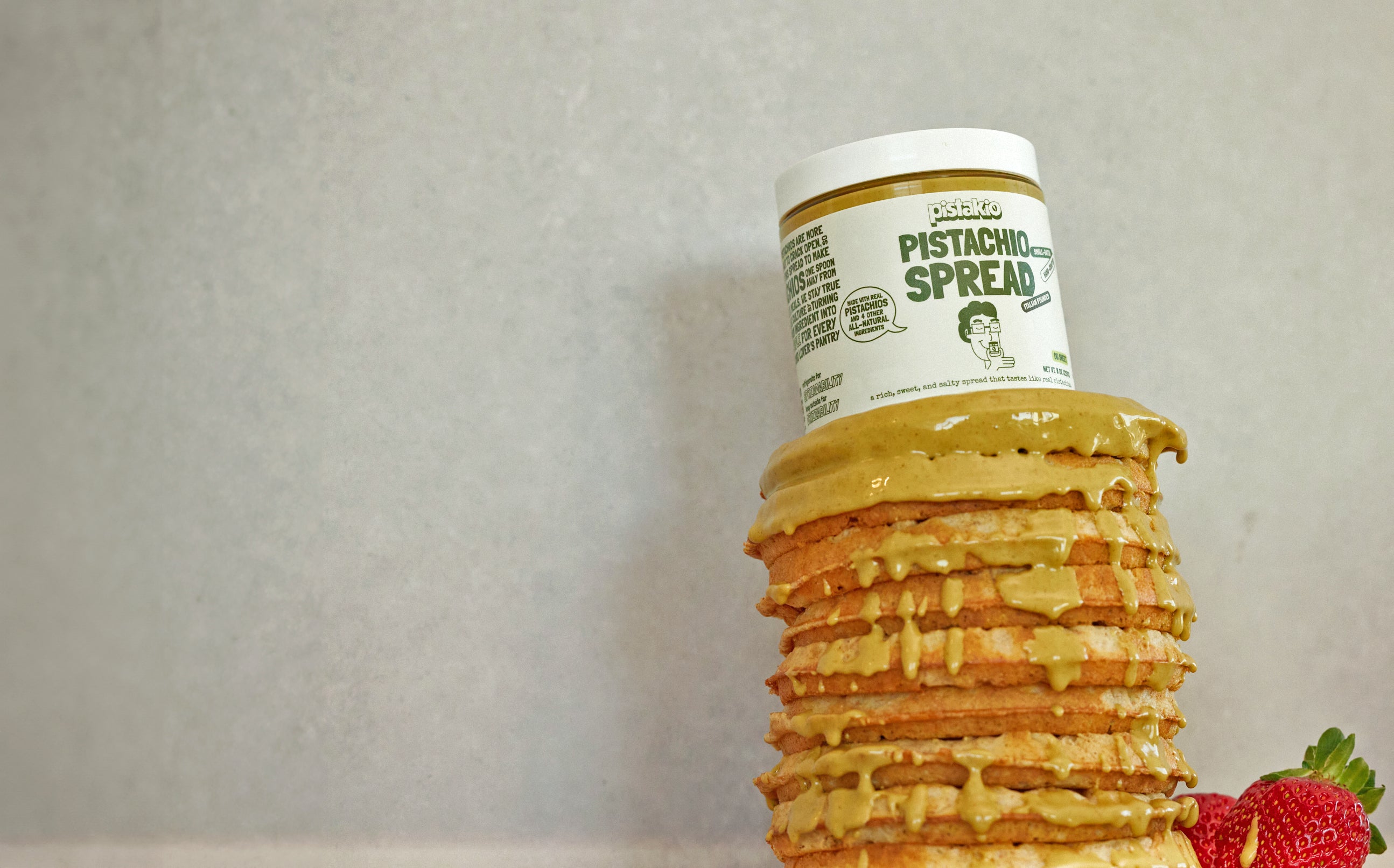 waffle stack with pistachio spread drip